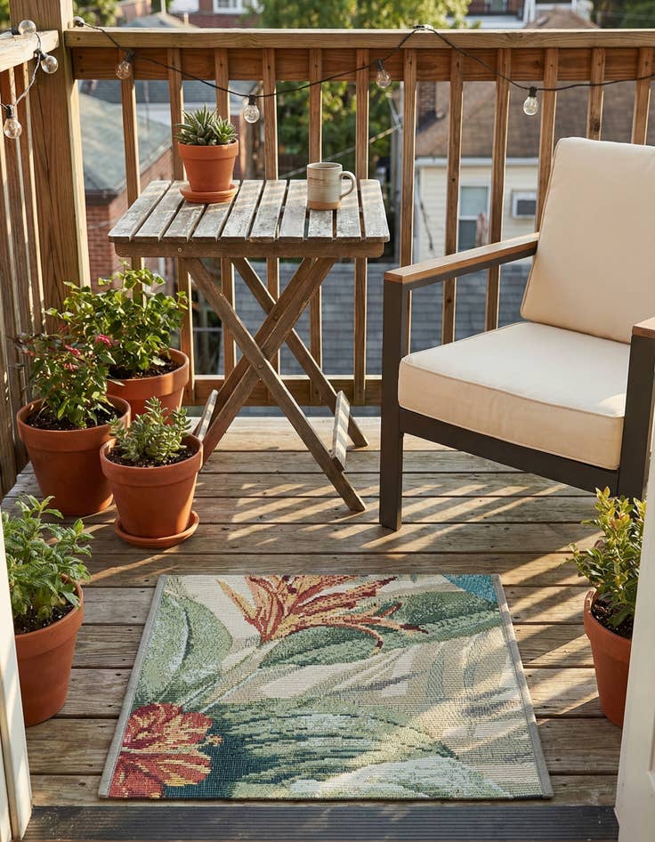 Detail image of  1' 4 x 1' 4  Washable Botanical Indoor / Outdoor Sample Rug