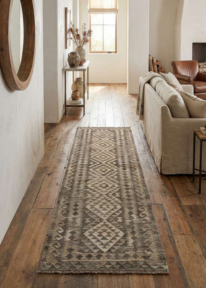 3' 1 x 10' 2 Hand Woven Kilim Maymana Wool Runner Rug