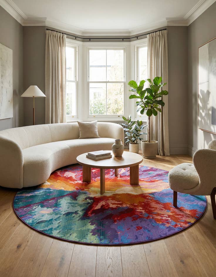 Detail image of 7' 10 x 7' 10  Washable Modern Indoor / Outdoor Round Rug