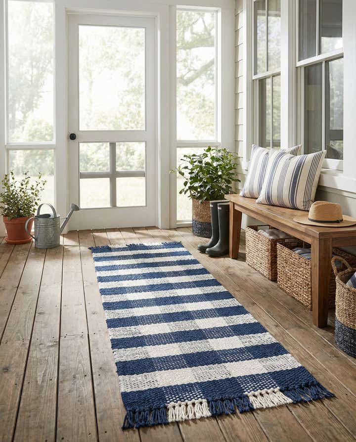 2' x 8' Easy-Clean Eco Plaid Washable Indoor / Outdoor Runner Rug