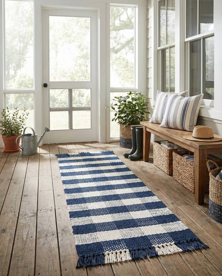 Detail image of 2' x 8' Easy-Clean Eco Plaid Washable Indoor / Outdoor Runner Rug