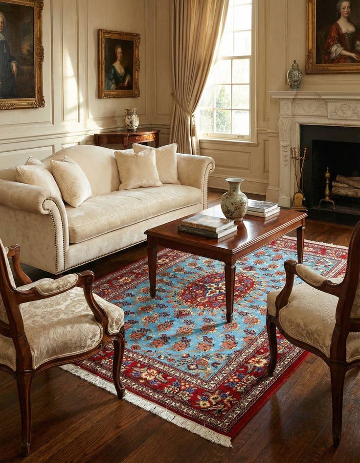 Detail image of 3' 5 x 4' 11  Hand Knotted Qom Persian Rug