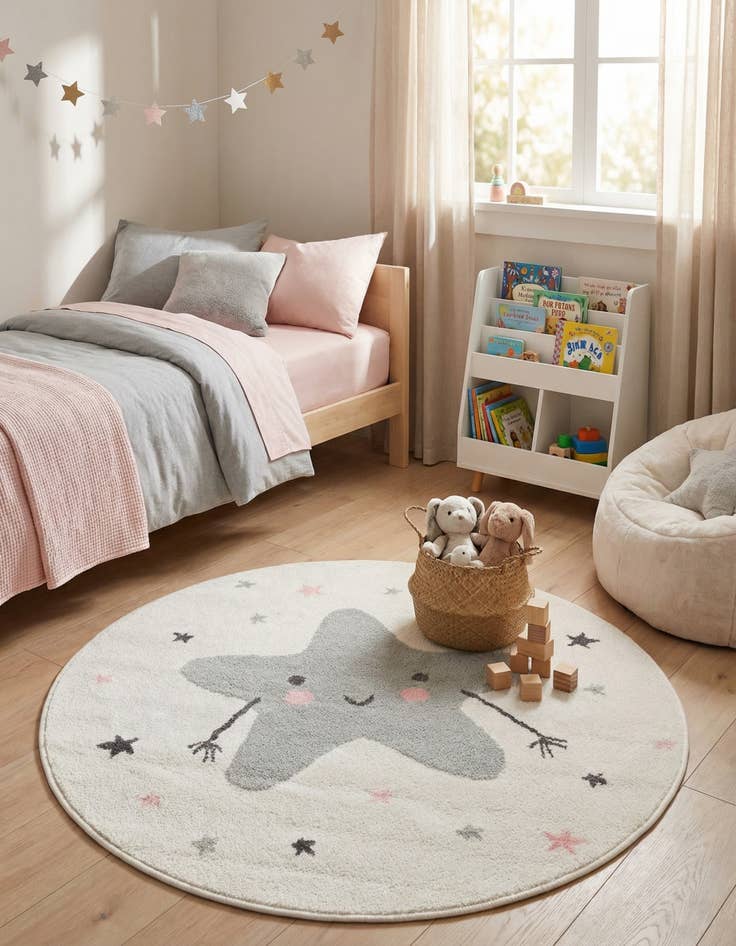 Detail image of 3' 3 x 3' 3 Star Whimsy Kids Round Rug