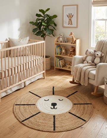 5' 1 x 5' 1 Hand Braided Kids Braided Jute Round Rug