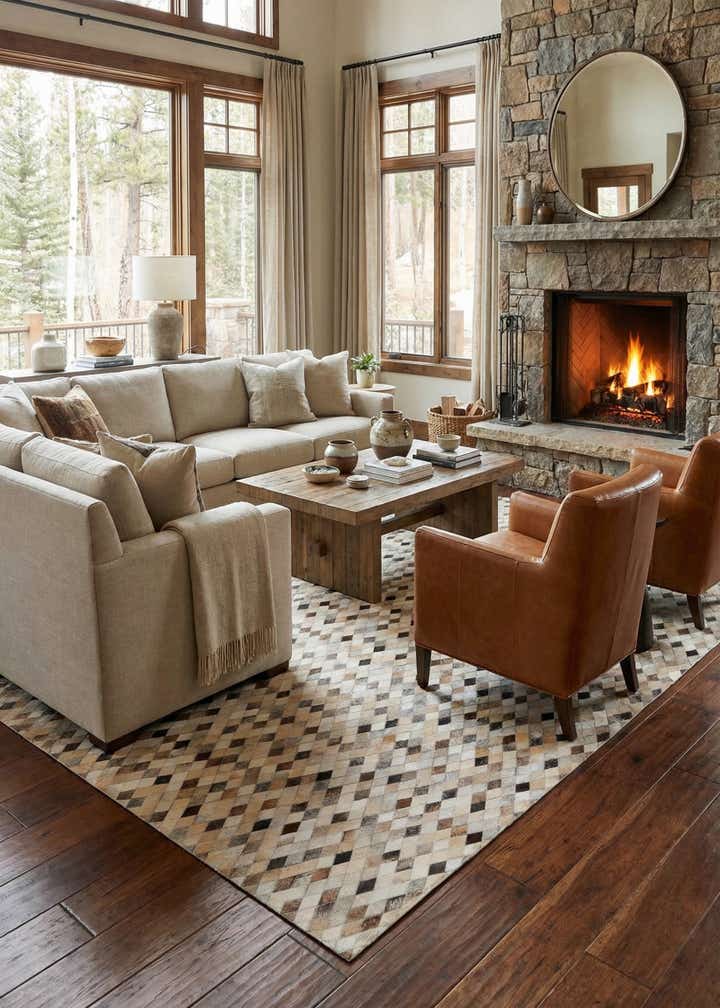 6' 7 x 9' 11 Cowhide Stocks Rug