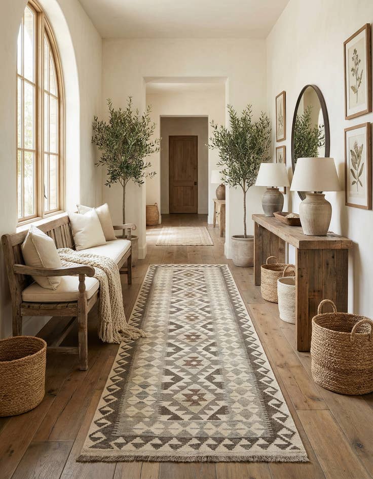 Detail image of  2' 6 x 9' 6  Hand Woven Kilim Maymana Wool Runner Rug