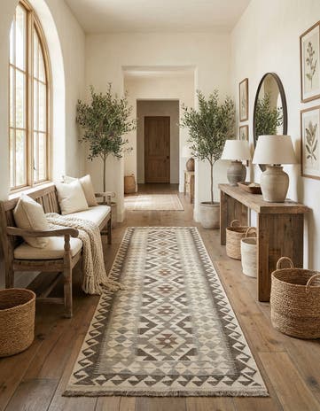 2' 6 x 9' 6 Hand Woven Kilim Maymana Wool Runner Rug