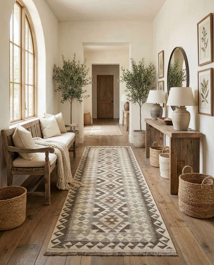 2' 6 x 9' 6 Hand Woven Kilim Maymana Wool Runner Rug