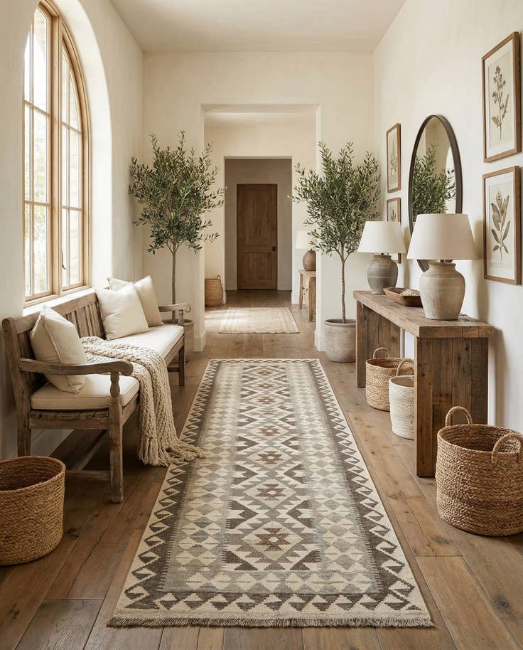 Detail image of 2' 6 x 9' 6 Hand Woven Kilim Maymana Wool Runner Rug