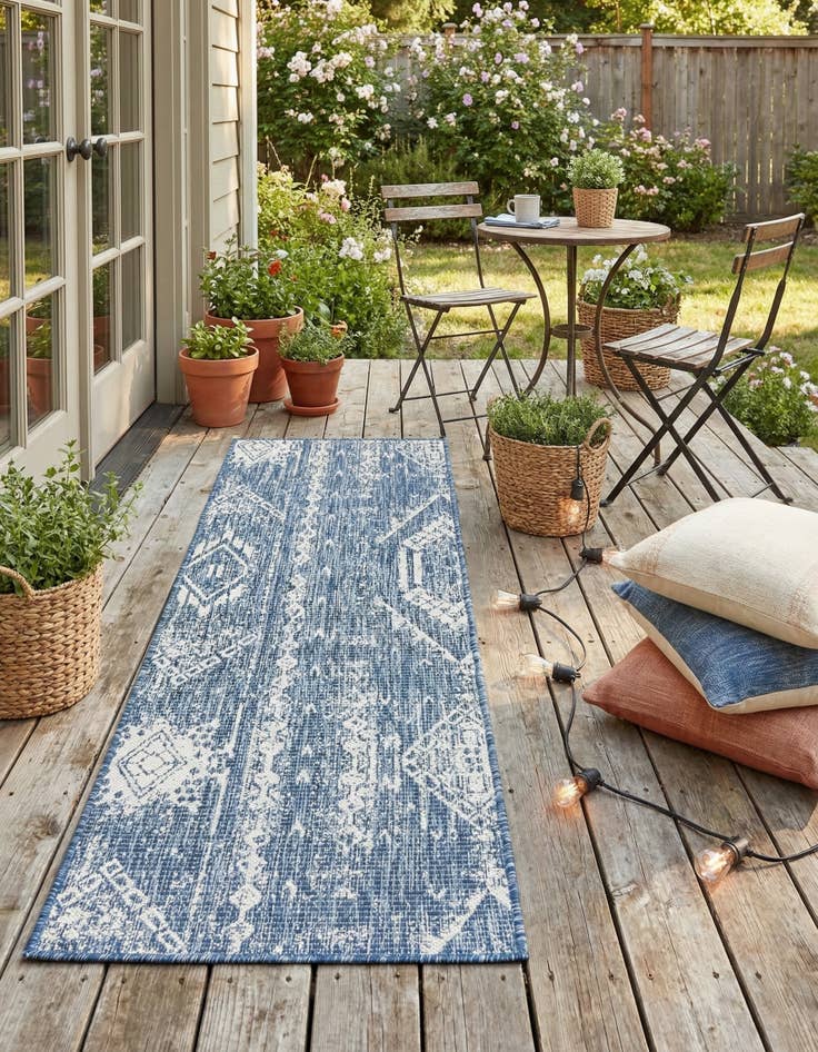 Detail image of 2' x 6' Easy-Clean Bohemian Indoor / Outdoor Runner Rug