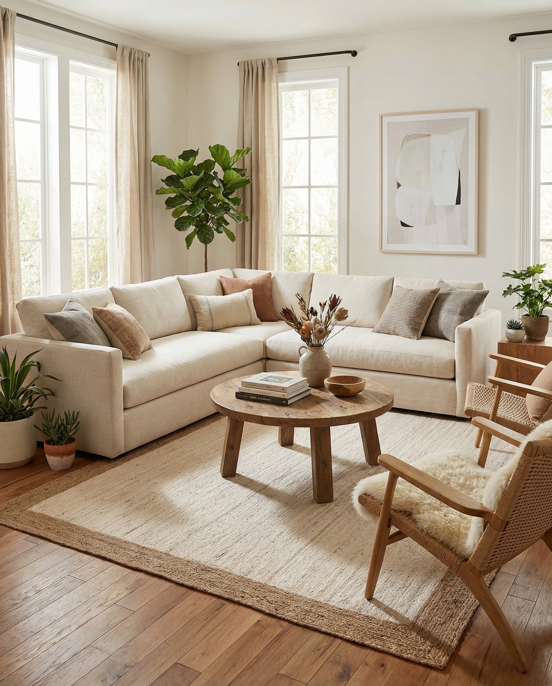 A 9x12 rectangular white jute rug with a natural braided border, suitable for a living room or office.