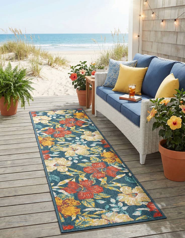 Detail image of 2' 7 x 10'  Washable Coastal Indoor / Outdoor Runner Rug