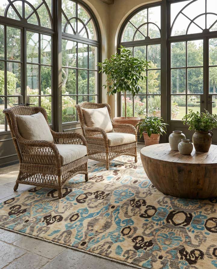 6' 8 x 9' 3 Hand Knotted Ikat Oriental Rug