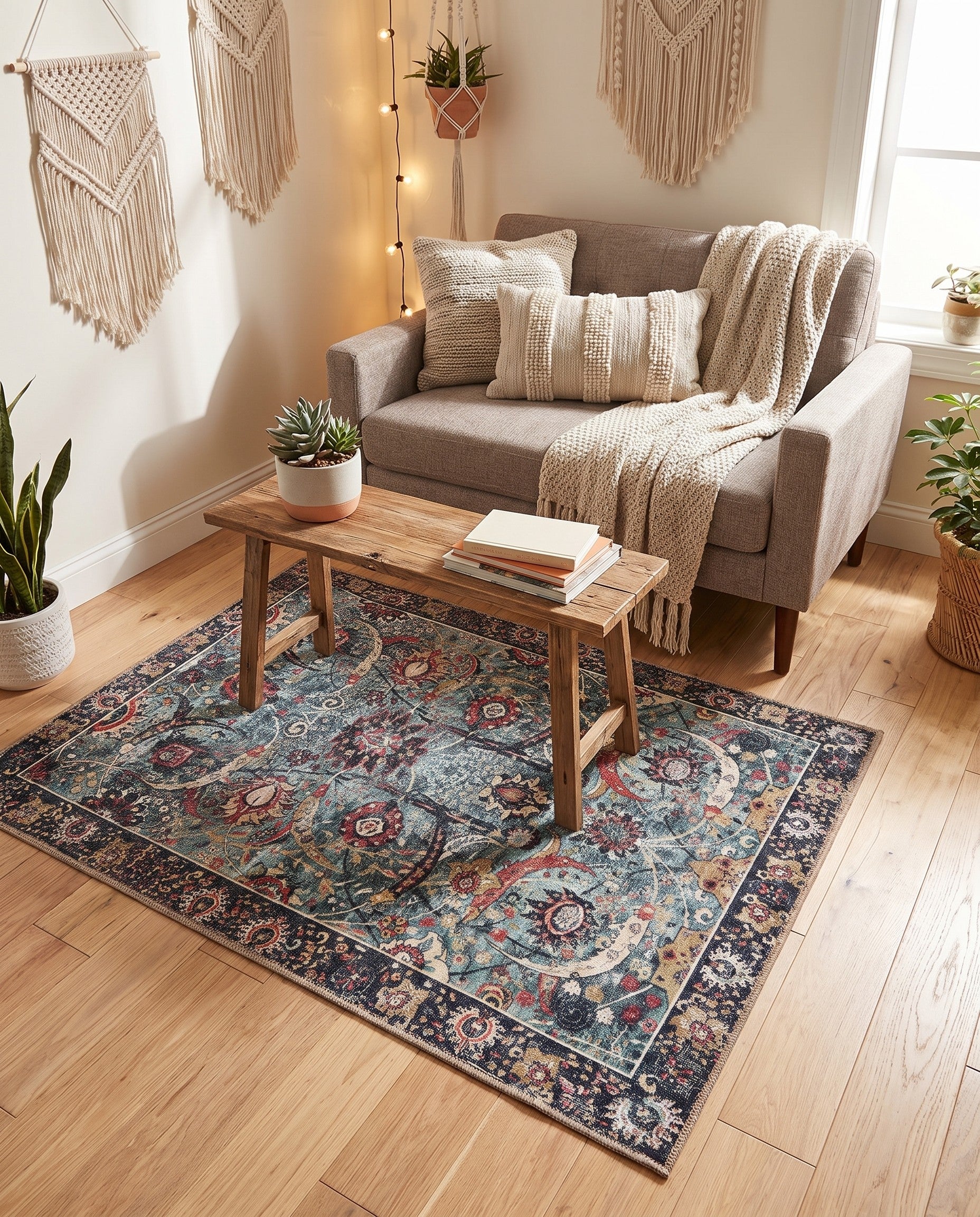 Vintage Green Washable Timeless Rug