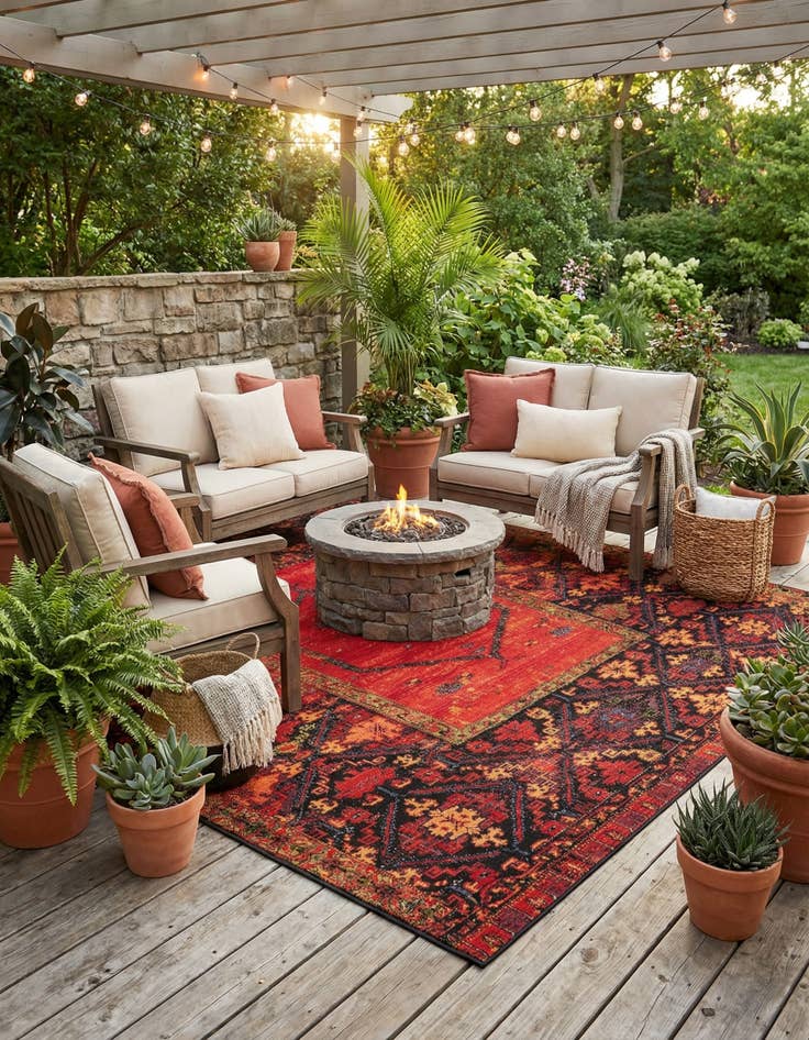 Detail image of 10' x 10'  Washable Tribal Indoor / Outdoor Square Rug