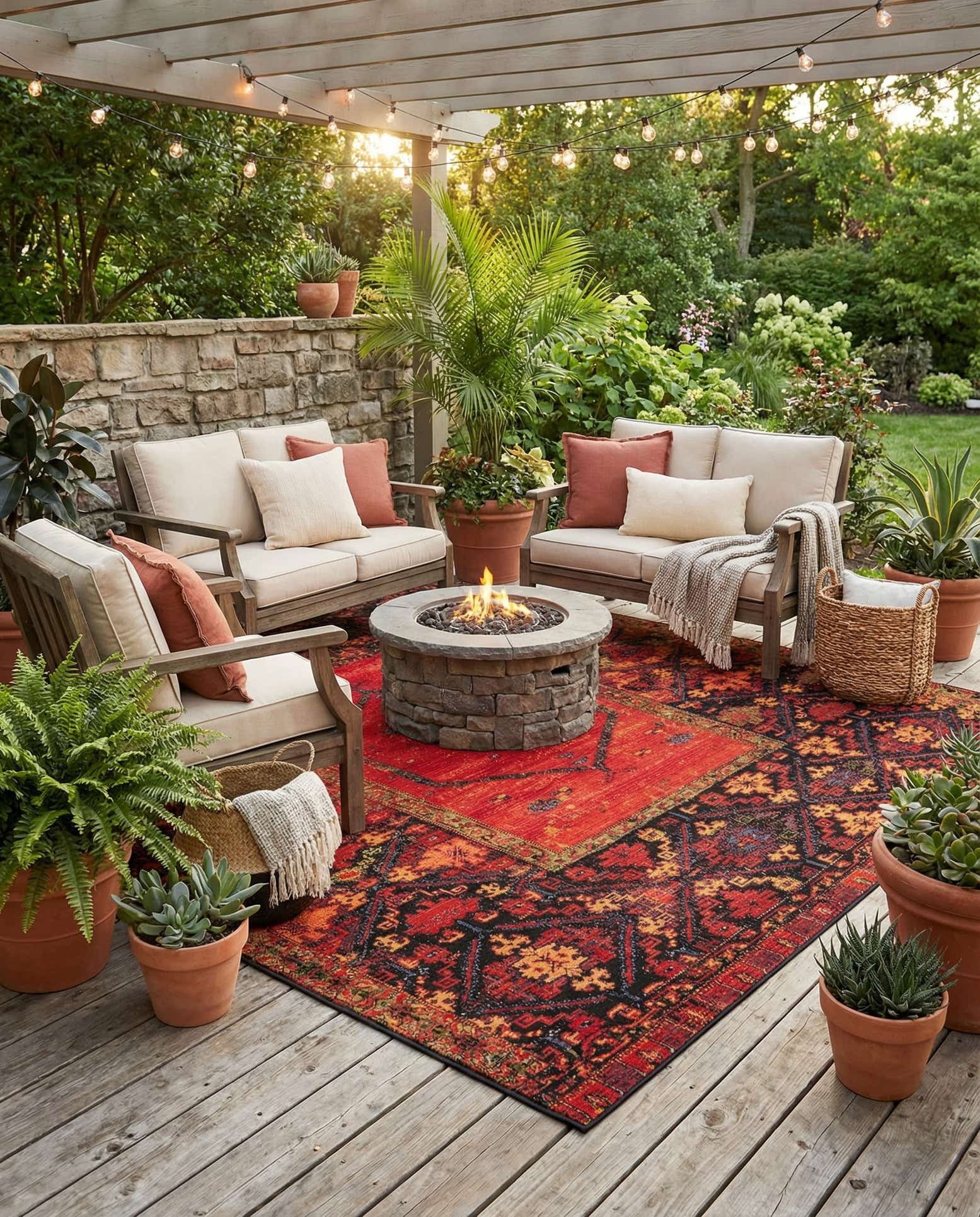 10' x 10' Easy-Clean Tribal Indoor / Outdoor Square Rug