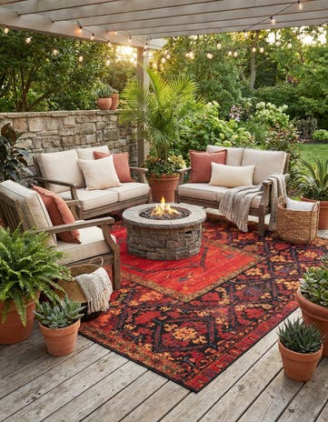 Easy-Clean Tribal Indoor / Outdoor Square Rug