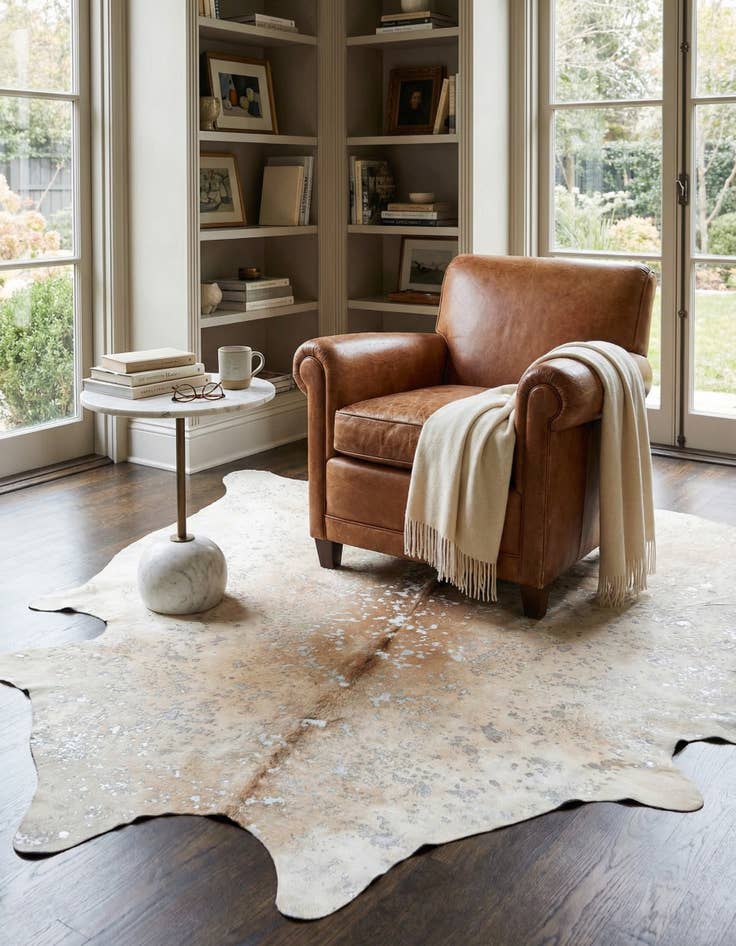 Detail image of 7' 1 x 7' 10 Cowhide Leather Square Rug