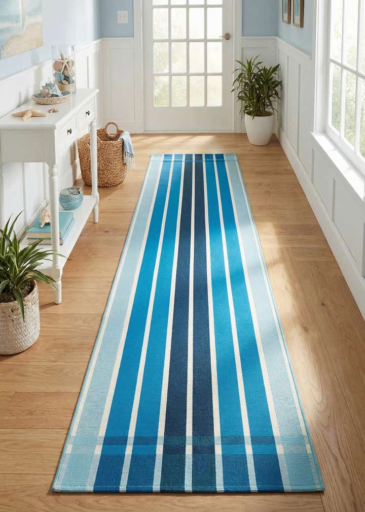 2' 7 x 12' Easy-Clean Striped Indoor / Outdoor Runner Rug