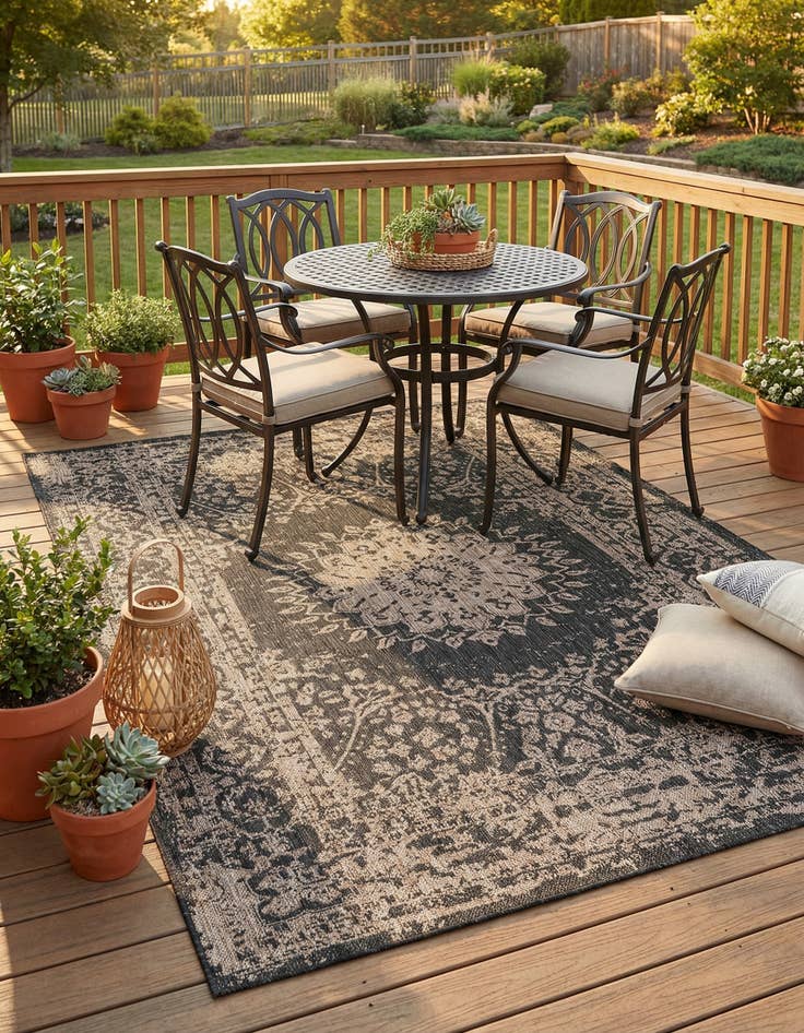 Detail image of 5' 3 x 8'  Washable Traditional Indoor / Outdoor Rug