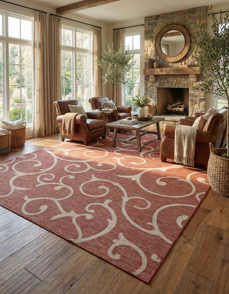 Detail image of 13' x 13'  Washable Botanical Indoor / Outdoor Square Rug