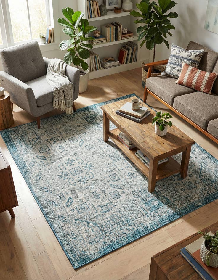 Detail image of 5' 3 x 5' 3  Washable Aztec Indoor / Outdoor Square Rug