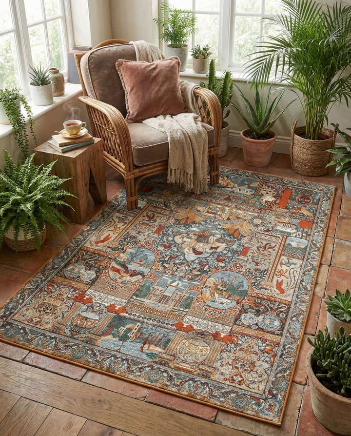 5' 3 x 8' Easy-Clean Traditional Indoor / Outdoor Rug