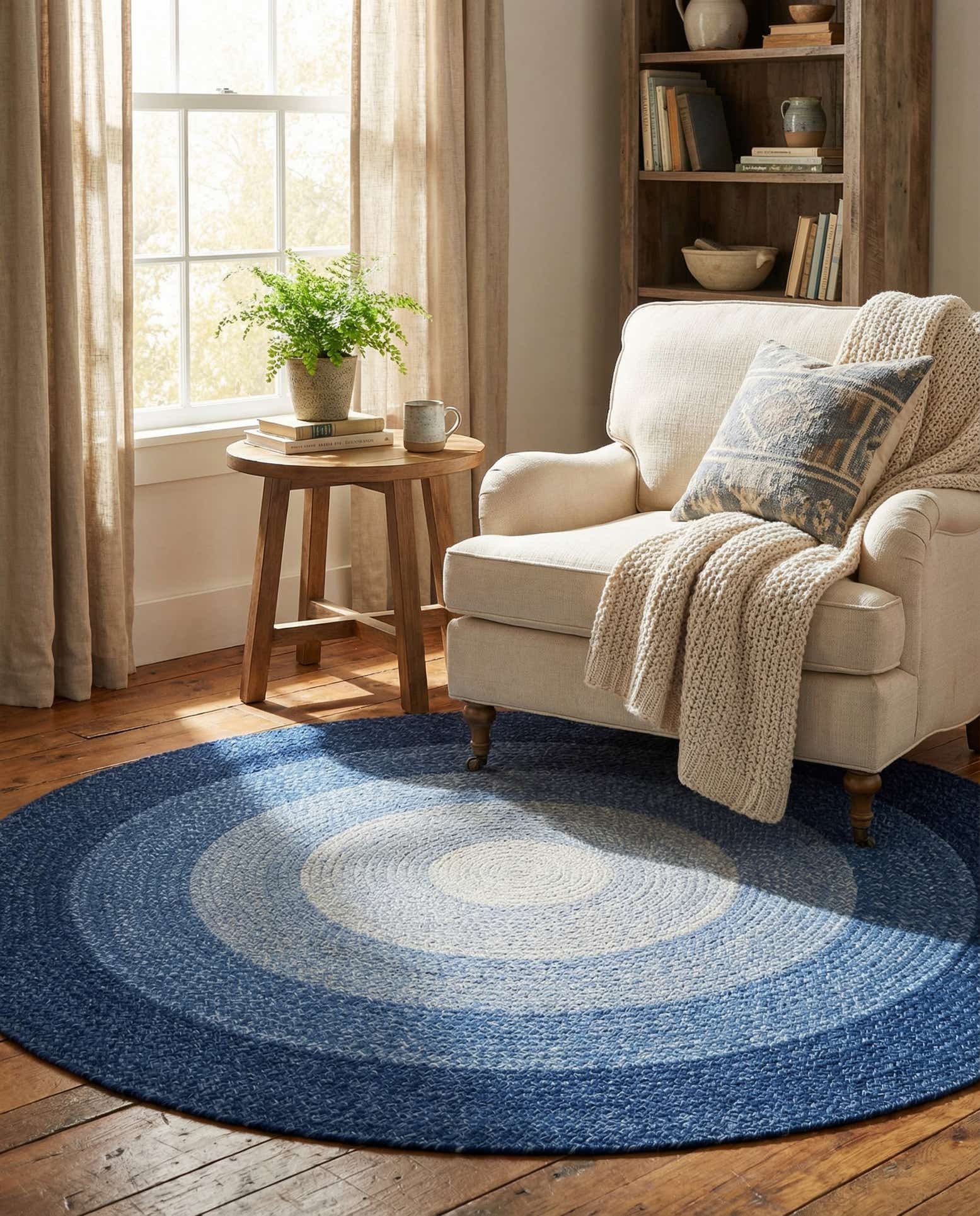 5' 1 x 5' 1 Handmade Hand Braided Wool Round Rug