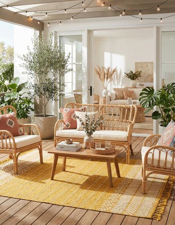 Mustard Yellow Easy-Clean Eco Bohemian Indoor / Outdoor Rug