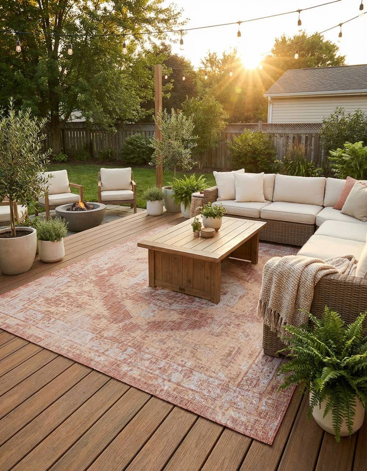 Detail image of 13' x 13'  Washable Traditional Indoor / Outdoor Square Rug