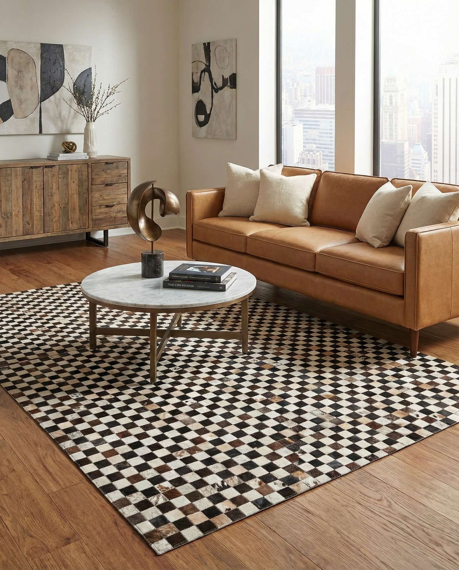 5' 1 x 8' Cowhide Leather Rug