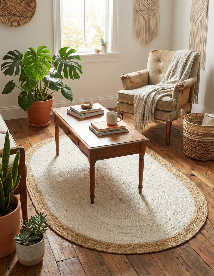 Detail image of 3' 3 x 5' 1  Hand Braided Jute Oval Rug