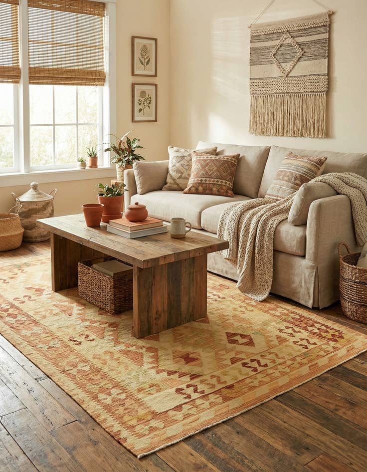 Detail image of 4' 2 x 6' 8  Hand Woven Kilim Waziri Wool Rug