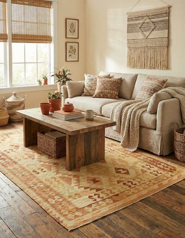 4' 2 x 6' 8 Hand Woven Kilim Waziri Wool Rug