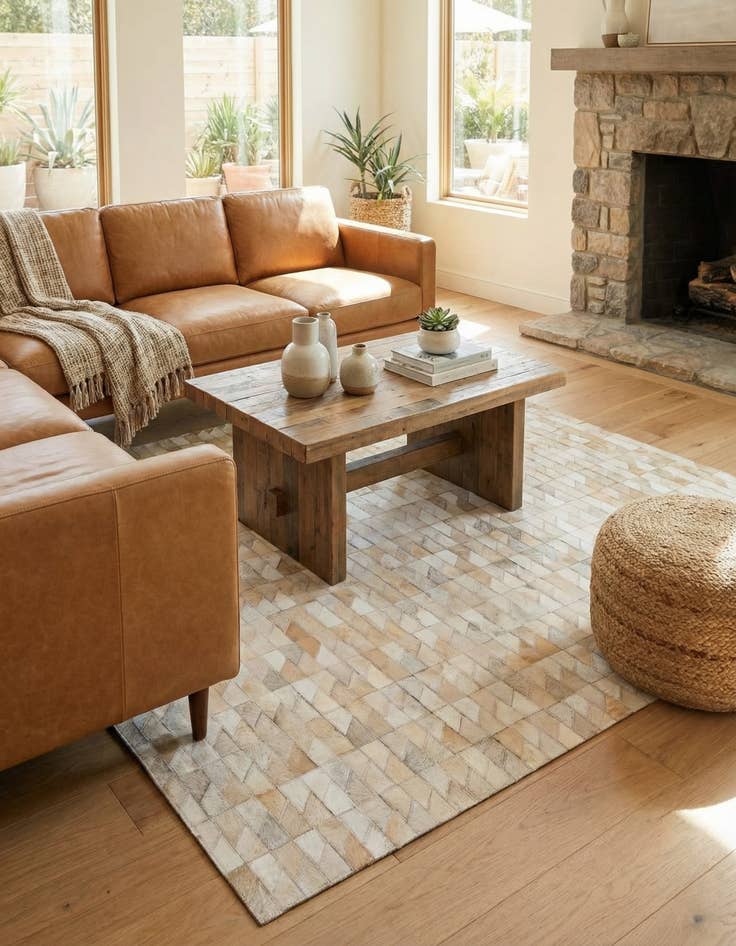 Detail image of 4' 5 x 5' 2 Cowhide Stocks Rug