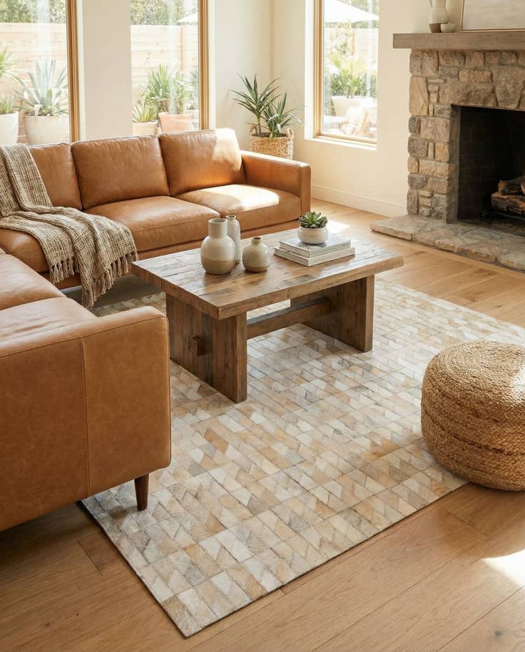 Detail image of 4' 5 x 5' 2 Cowhide Stocks Rug