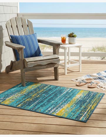 Multi.Blue Easy-Clean Coastal Indoor / Outdoor Rug
