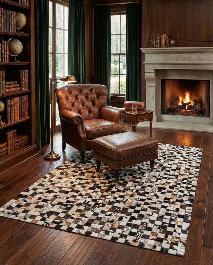 5' 1 x 8' 1 Cowhide Leather Rug