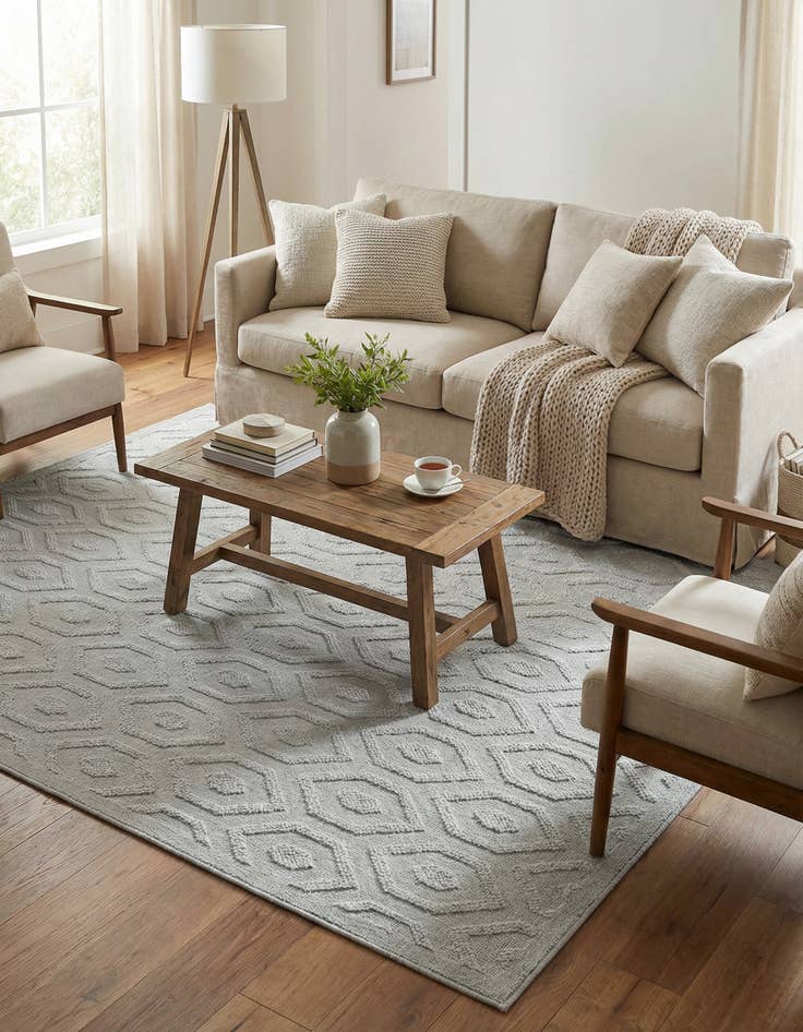 Detail image of 7' 10 x 7' 10  Washable Trellis Textured Indoor / Outdoor Square Rug