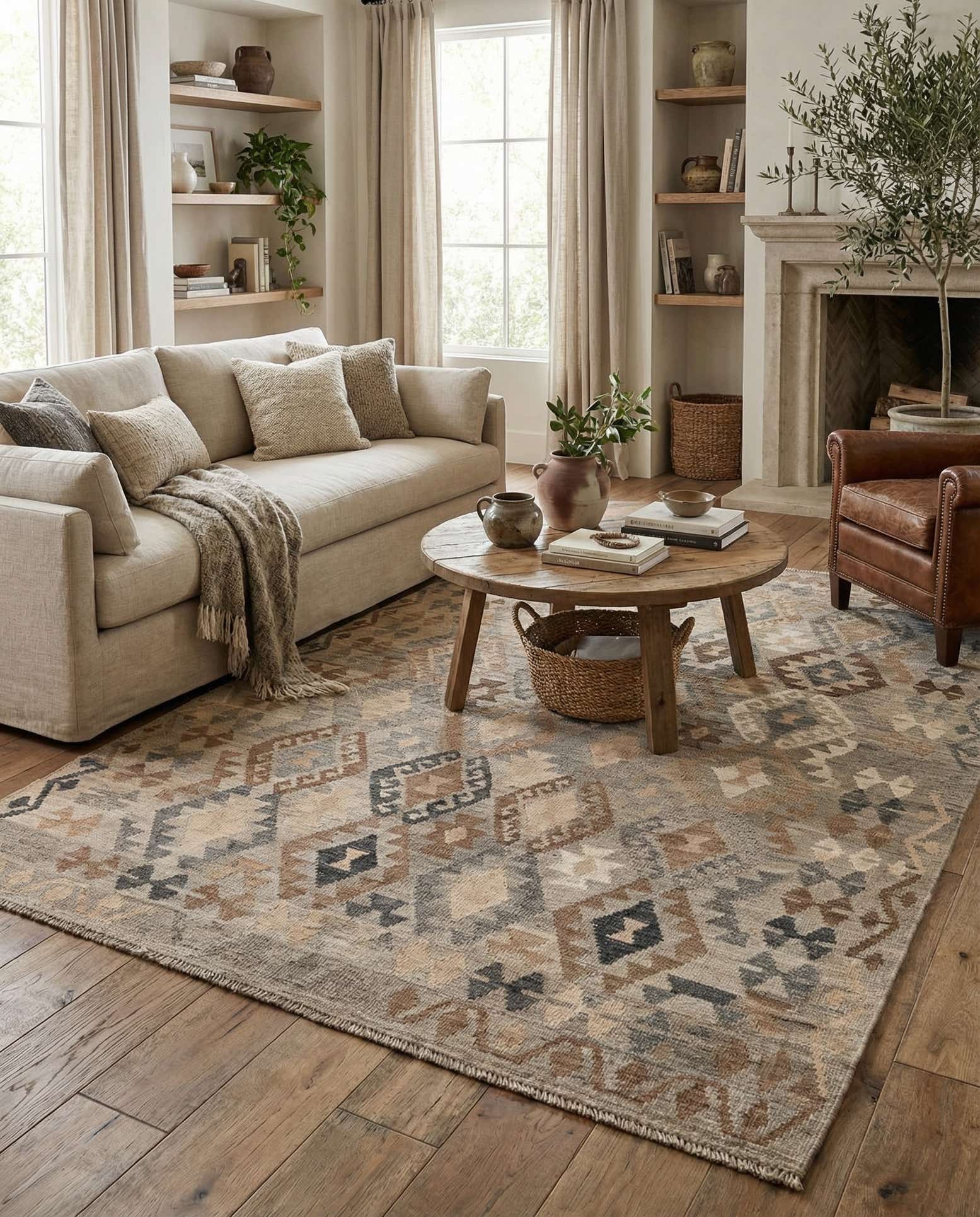 5' 9 x 8' Hand Woven Kilim Maymana Wool Rug