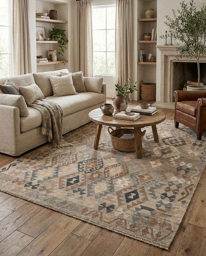 5' 9 x 8' Hand Woven Kilim Maymana Wool Rug