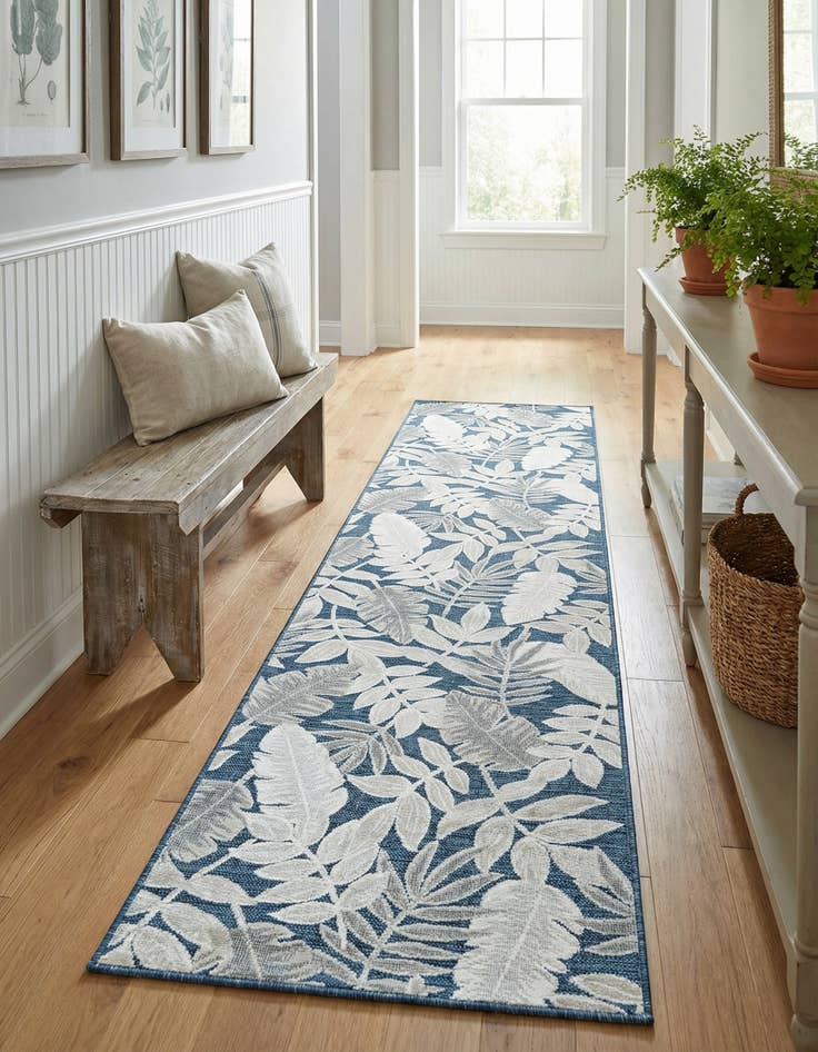 Detail image of 2' 7 x 12'  Washable Botanical Indoor / Outdoor Runner Rug