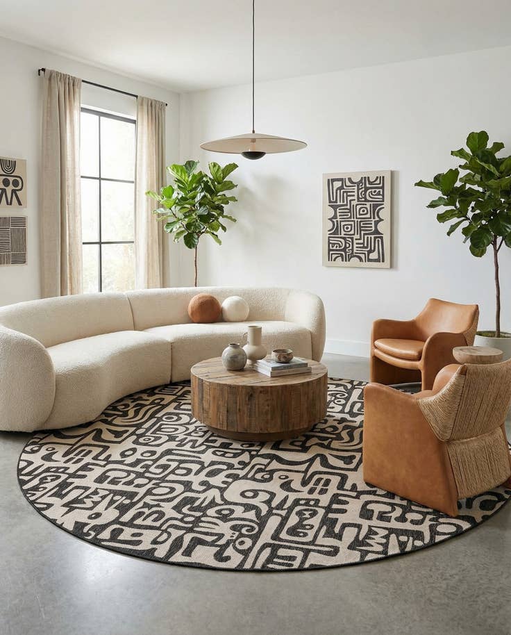 Detail image of 12' x 12' Easy-Clean Modern Indoor / Outdoor Round Rug