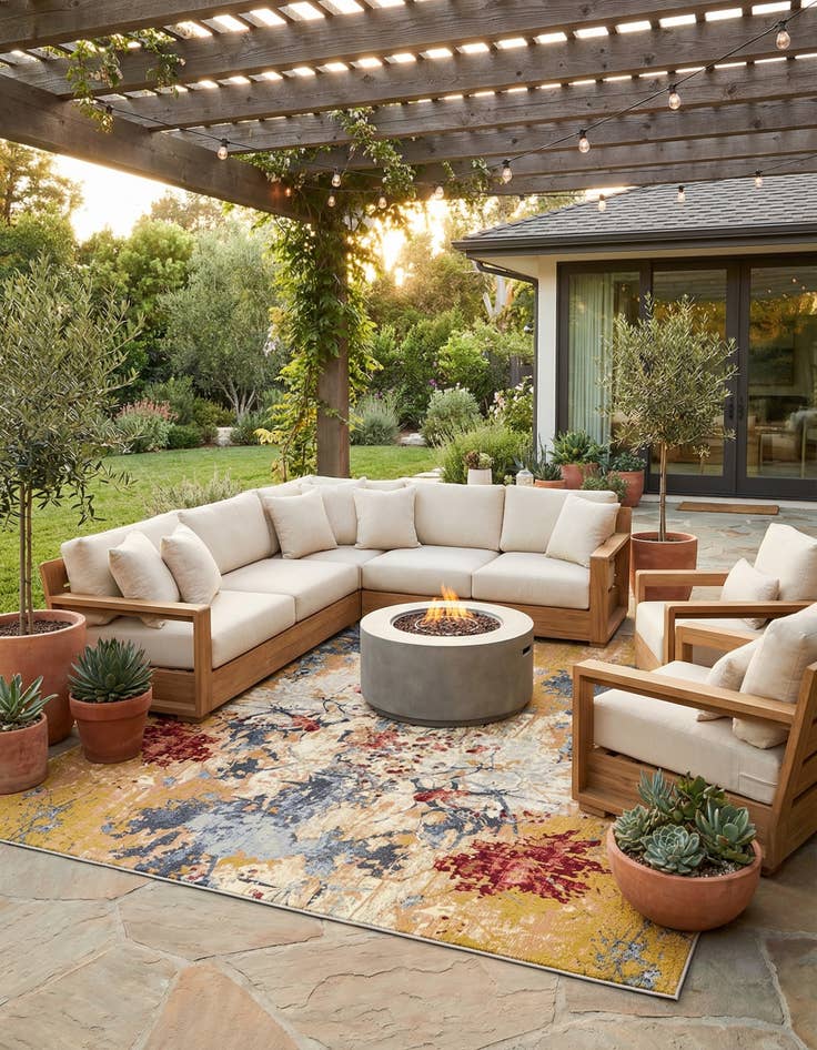 Detail image of 10' x 10'  Washable Modern Indoor / Outdoor Square Rug