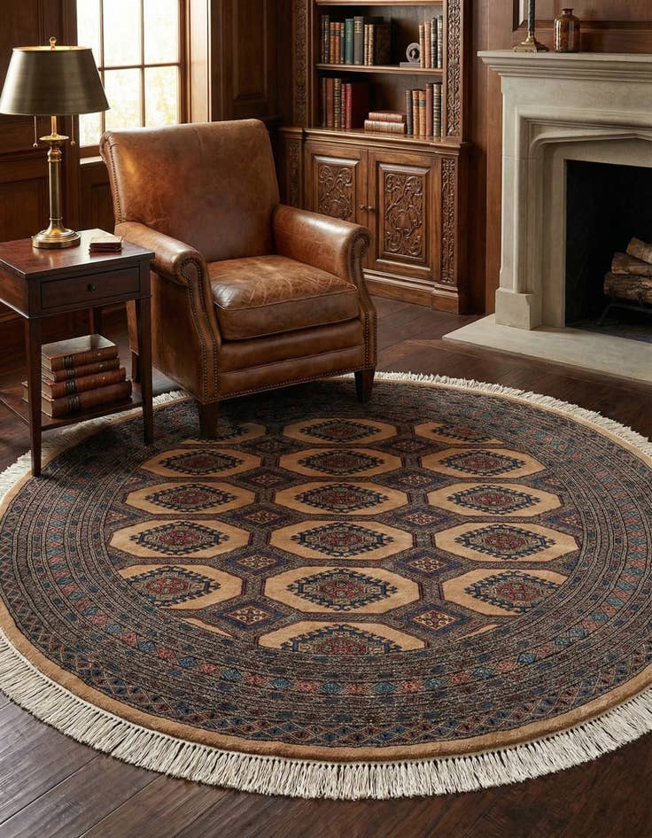 Detail image of  5' 10 x 6' 2  Hand Knotted Bokhara Oriental Wool Round Rug