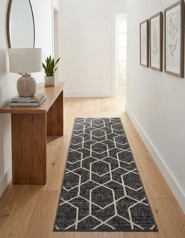 Charcoal Gray Eco Trellis Runner Rug