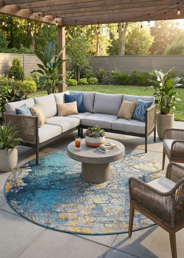 7' 10 x 7' 10 Easy-Clean Modern Indoor / Outdoor Round Rug
