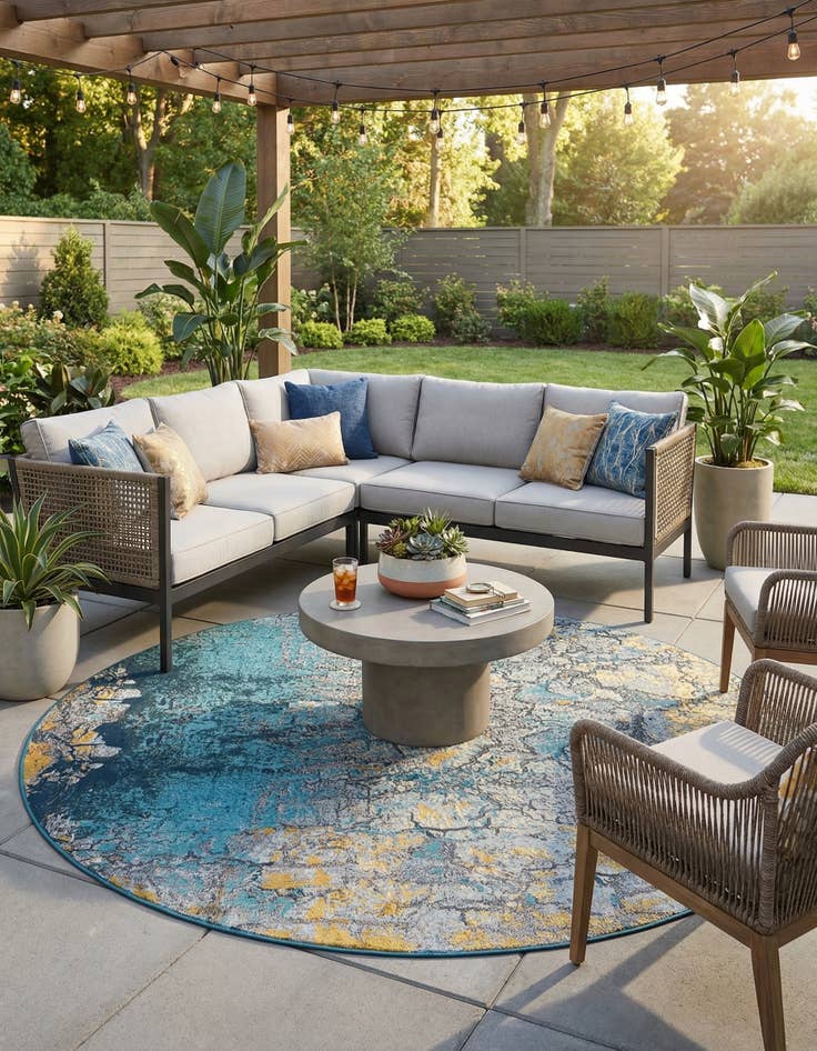 Detail image of 7' 10 x 7' 10 Easy-Clean Modern Indoor / Outdoor Round Rug