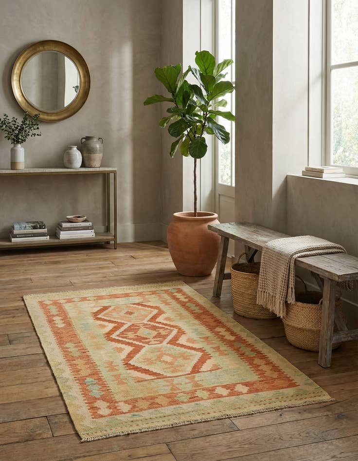 Detail image of 3' x 4' 9  Hand Woven Kilim Waziri Wool Rug