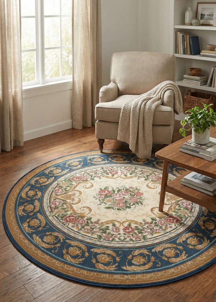 5' x 5' Easy-Clean Traditional Indoor / Outdoor Round Rug